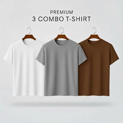 Premium Half-Sleeve T-Shirts - White, Gray, Coffee (3-Pack)