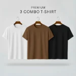 Premium Half-Sleeve T-Shirts - White, Coffee, Black (3-Pack)