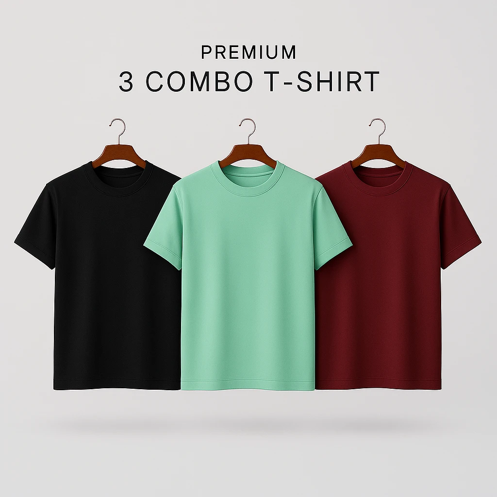 black mint and coffee Premium Half-Sleeve T-Shirts - Black, Mint, Coffee (3-Pack) - Image 1