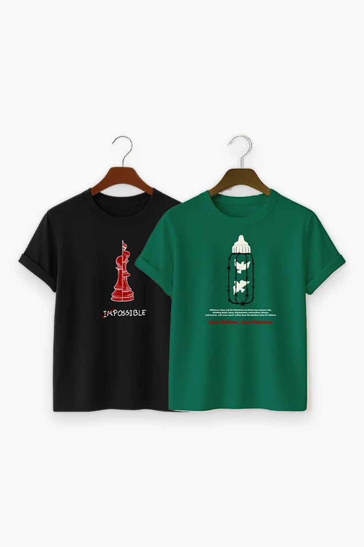 Print T-Shirt Combo Bottle Green & Black