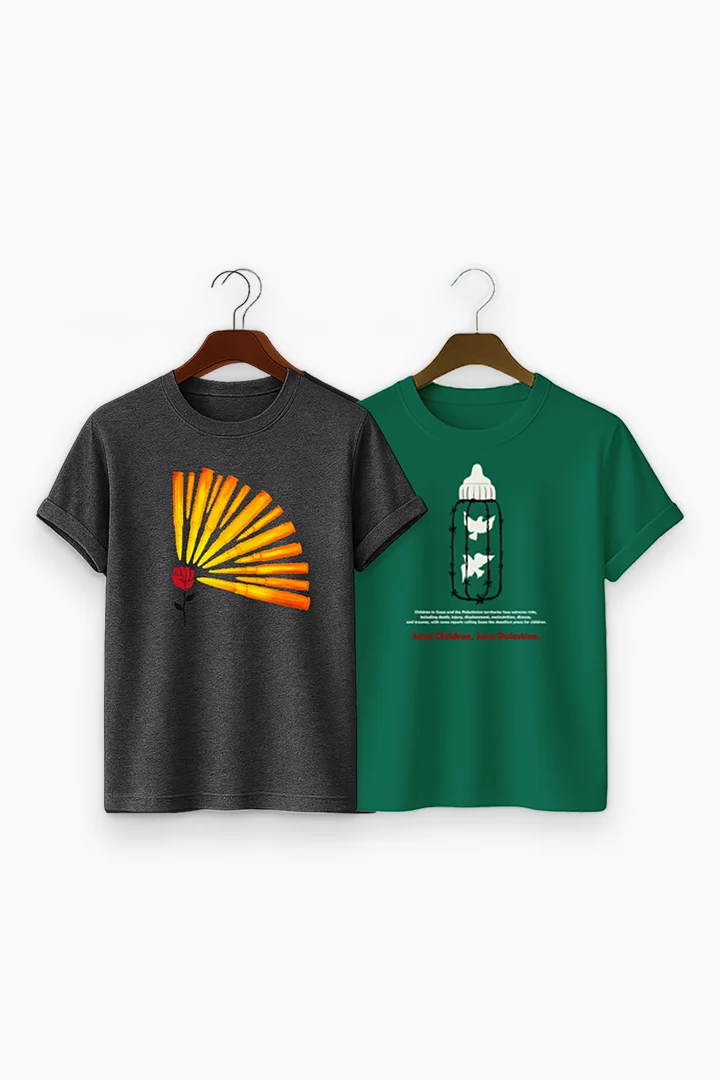 Print T-Shirt Combo Bottle Green & Gray
