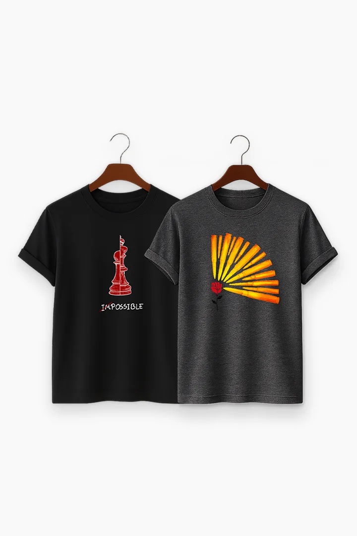 Premium Print 2-Combo T-Shirts – Gray & Black