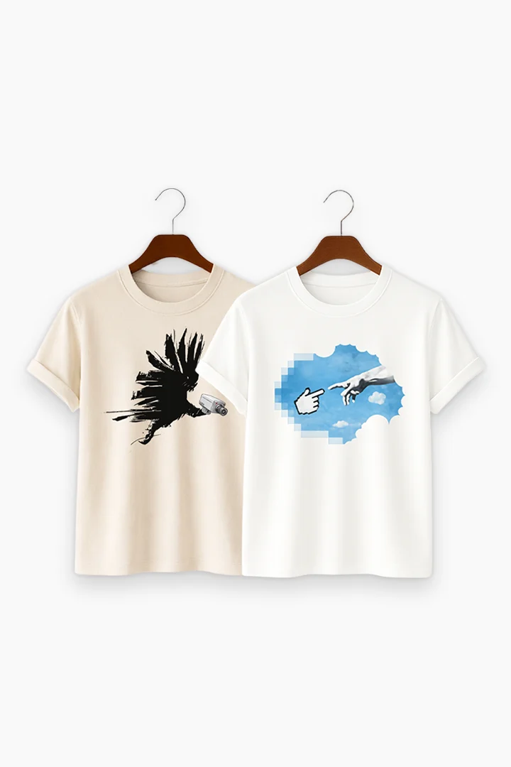 Print T-Shirt Combo White & Beige