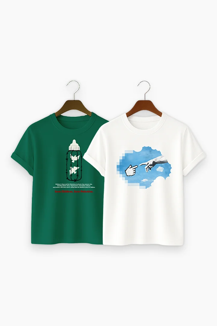 Print T-Shirt Combo White & Bottle Green