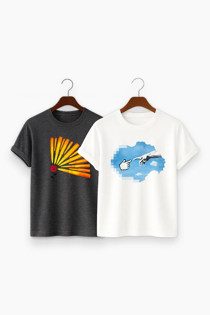 Print T-Shirt Combo White & Gray