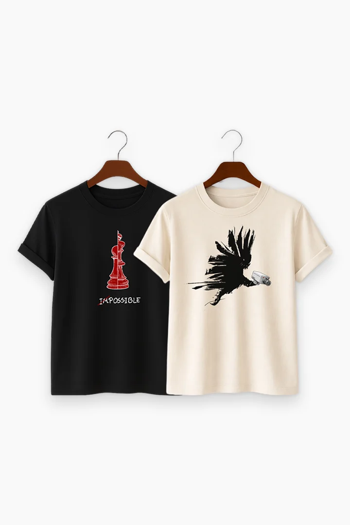 Print T-Shirt Combo beige & black