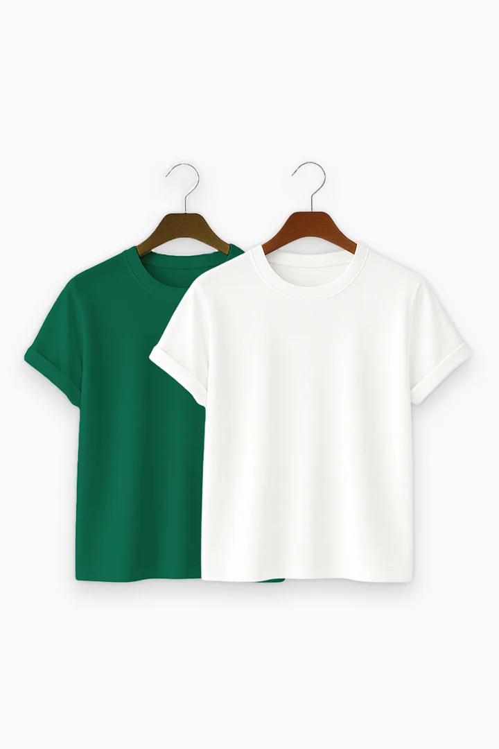 White, Bottle Green T-Shirt Combo offer