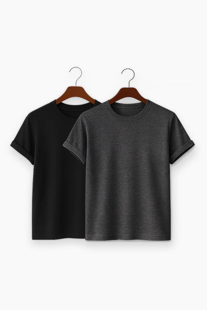 Premium Solid 2-Combo T-Shirts - Gray, Black