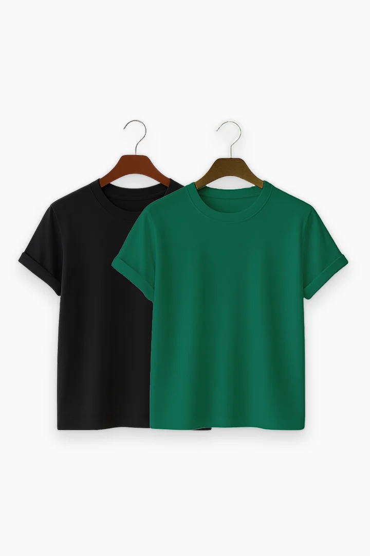 Premium Solid 2-Combo T-Shirts - Bottle Green, Black