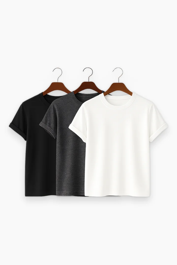 Premium Solid 3-Combo T-Shirts – White, Gray, Black
