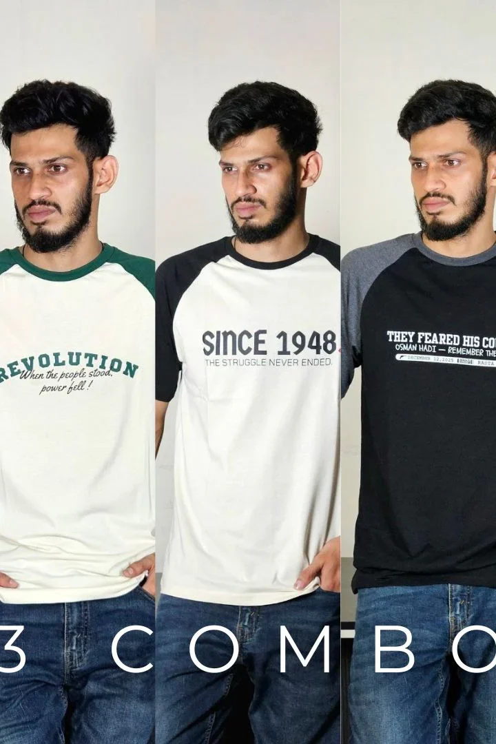 Premium Raglan 3-Combo T-Shirts - Beige(Revolation), Beige(Since), Black(Hadi)