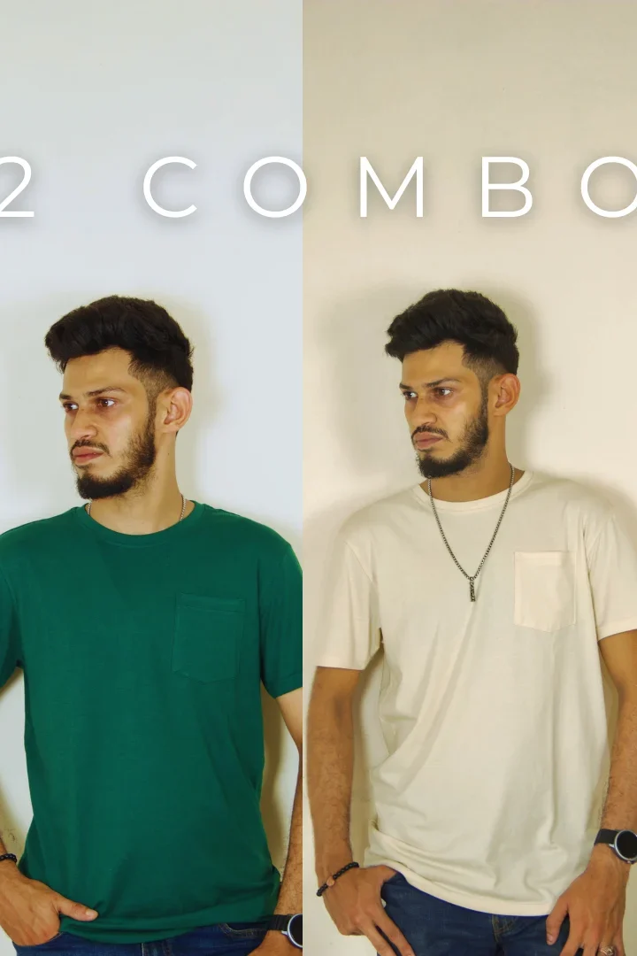 Solid Pocket 2 Combo T-Shirts – Beige & Bottle Green