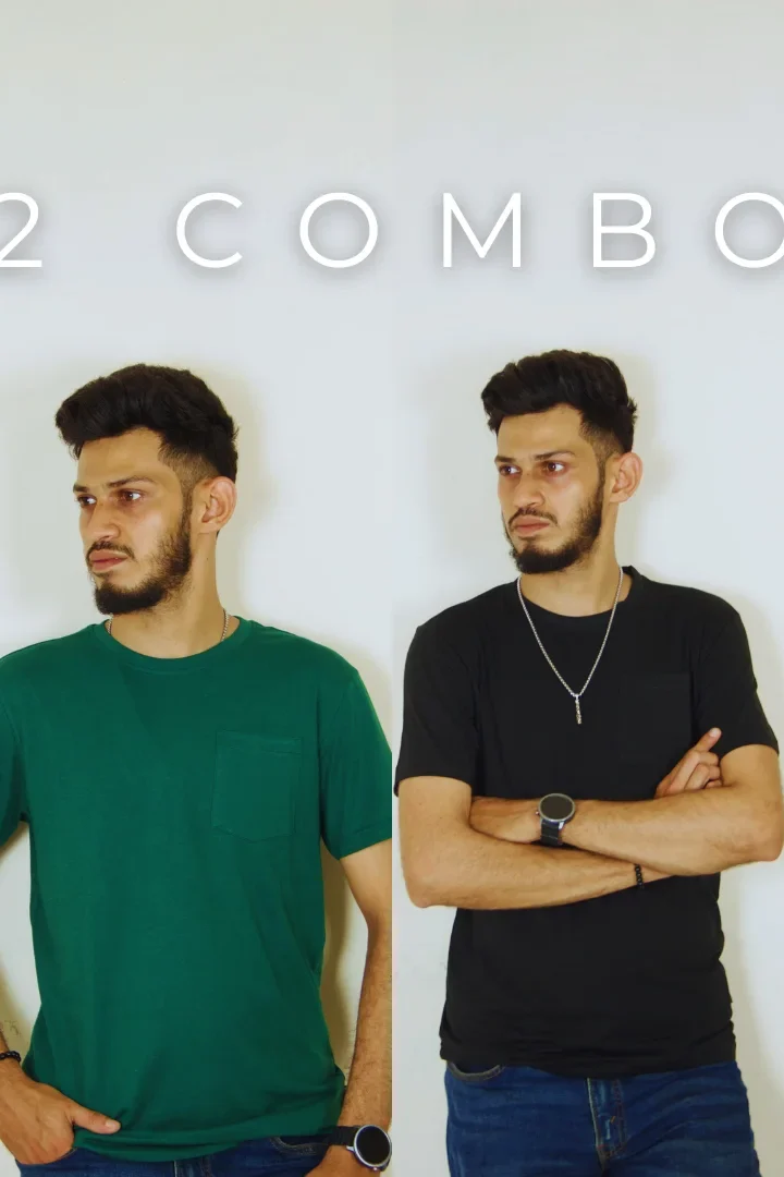 Solid Pocket 2 Combo T-Shirts – Black & Bottle Green