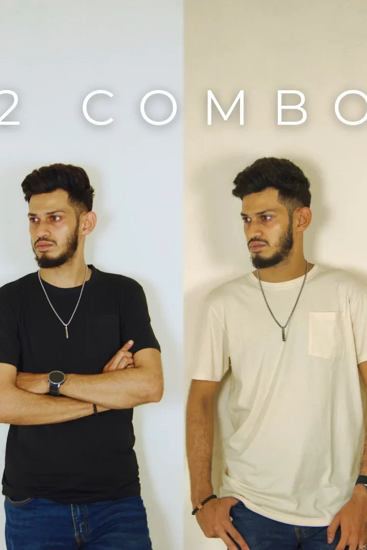 Solid Pocket 2 Combo T-Shirts – Beige & Black