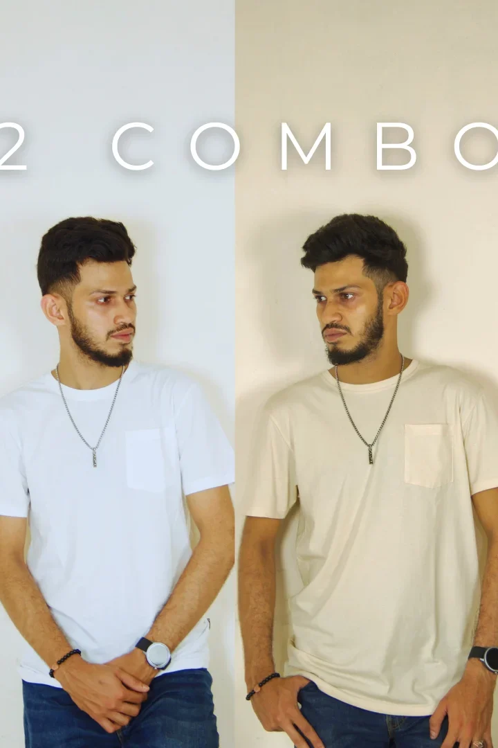 Solid Pocket 2 Combo T-Shirts – White & Beige