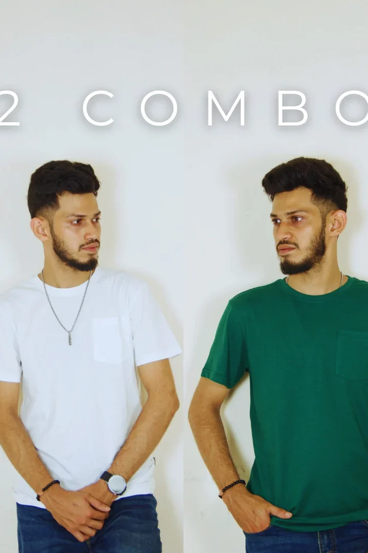 Solid Pocket 2 Combo T-Shirts – White & Bottle Green