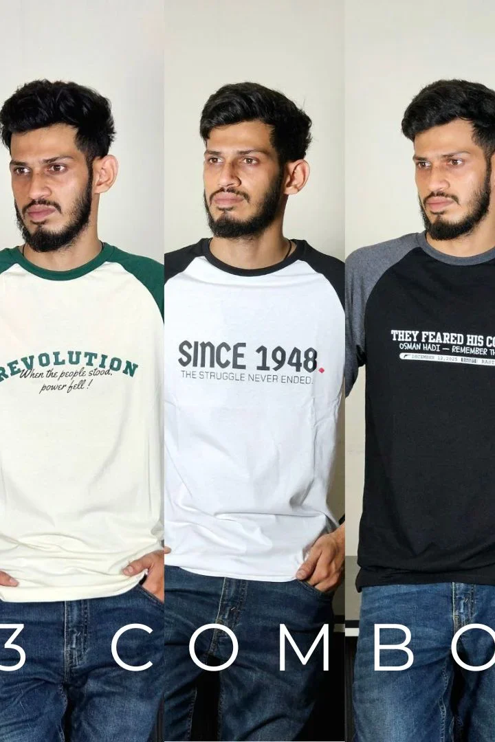Premium Raglan 3-Combo T-Shirts - Beige(Revolation), White(Since), Black(Hadi)