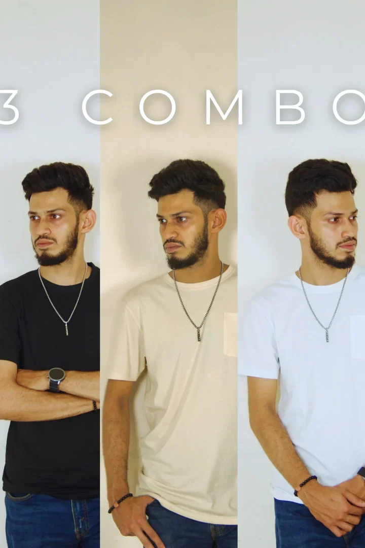 Solid Pocket 3 Combo T-Shirts – Black & White & Beige