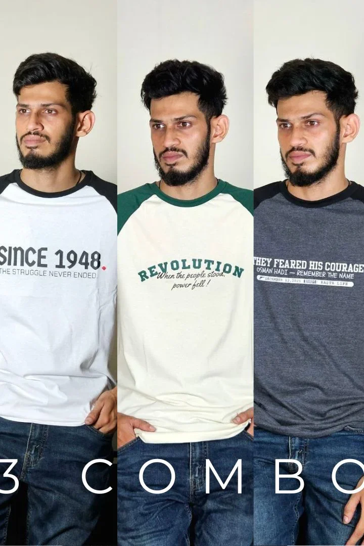 Premium Raglan 3-Combo T-Shirts - Beige(Revolation), White(Since), Gray(Hadi)