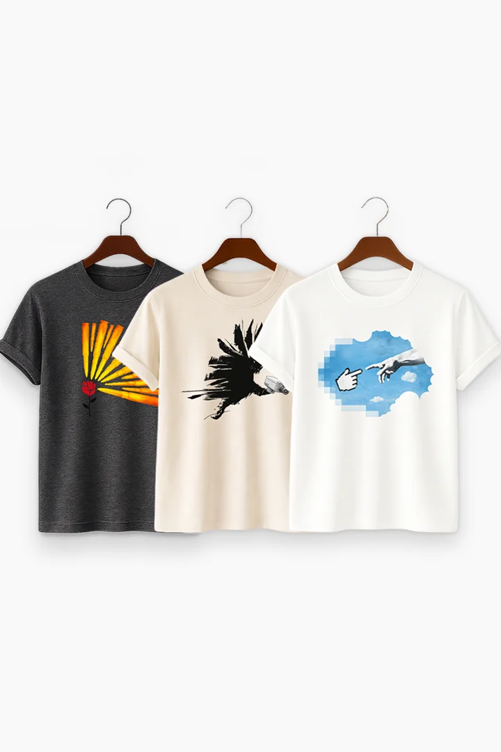 Premium Print 3-Combo T-Shirts – Beige & Gray & White