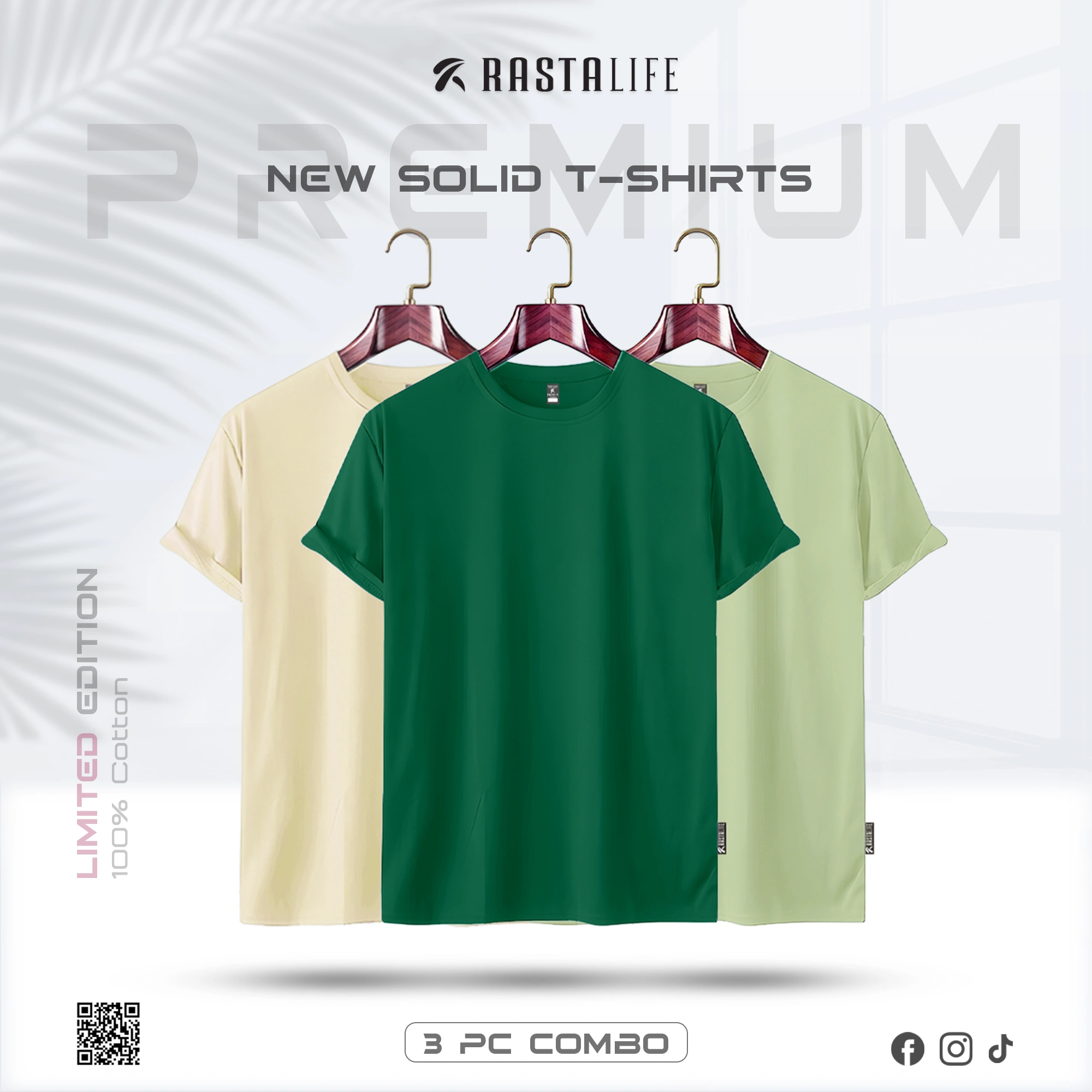Premium Solid 3-Combo T-Shirts – Bottle Green, Beige, Olive