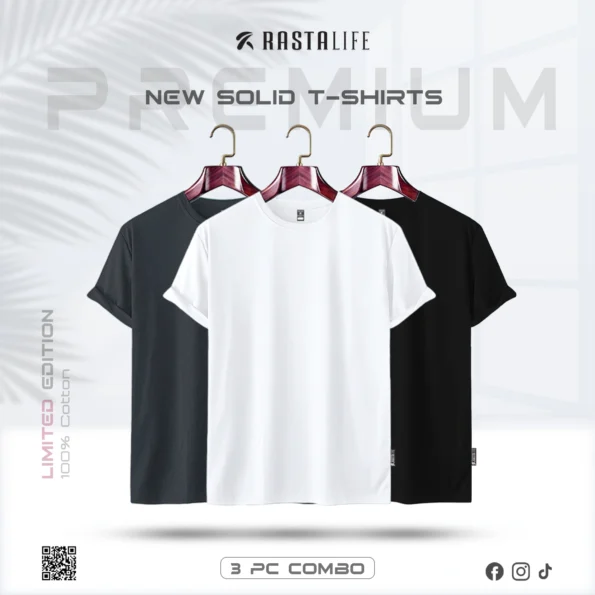 Premium Solid 3-Combo T-Shirts – White, Black, Gray