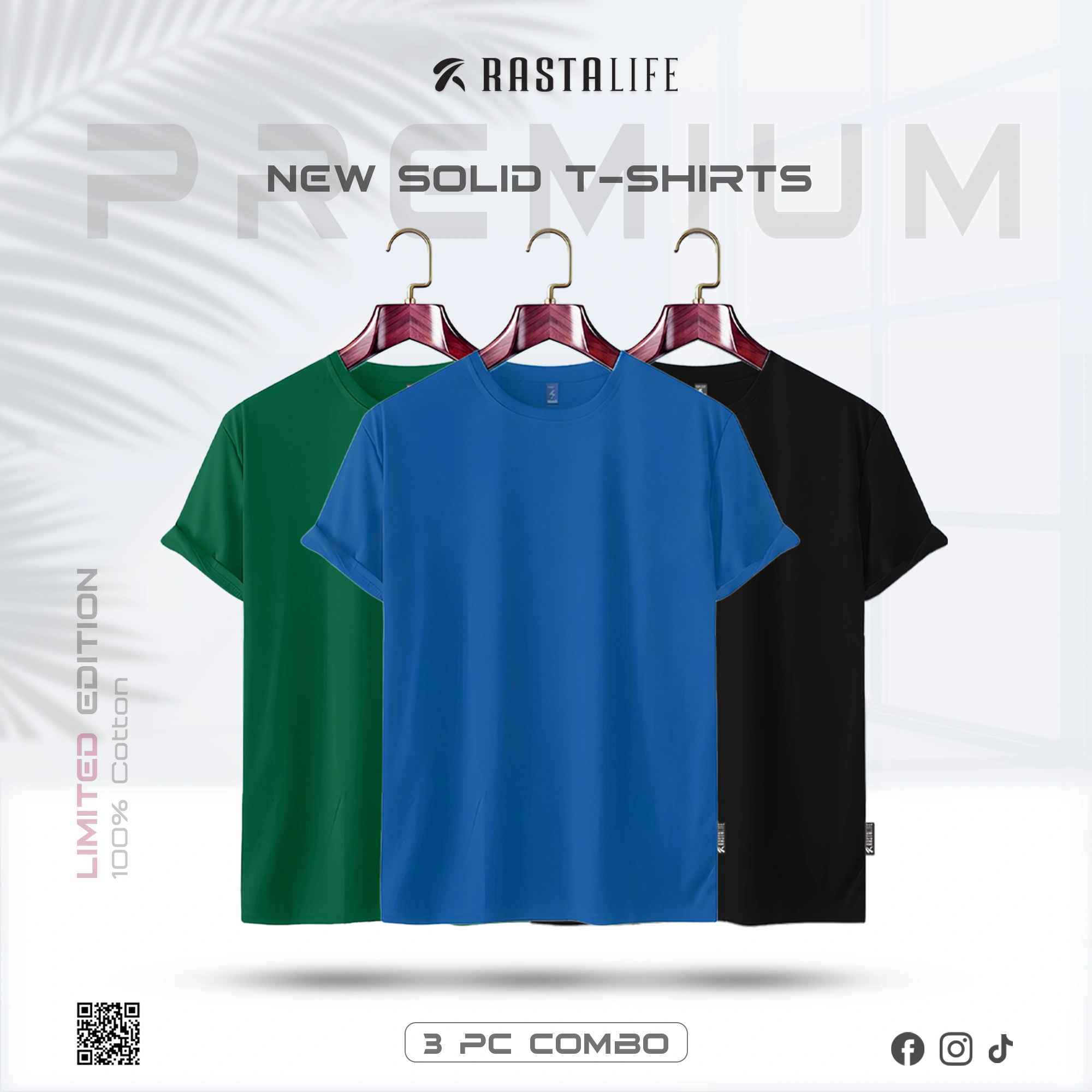 Premium Solid 3-Combo T-Shirts – Petrol, Black, Bottel Green