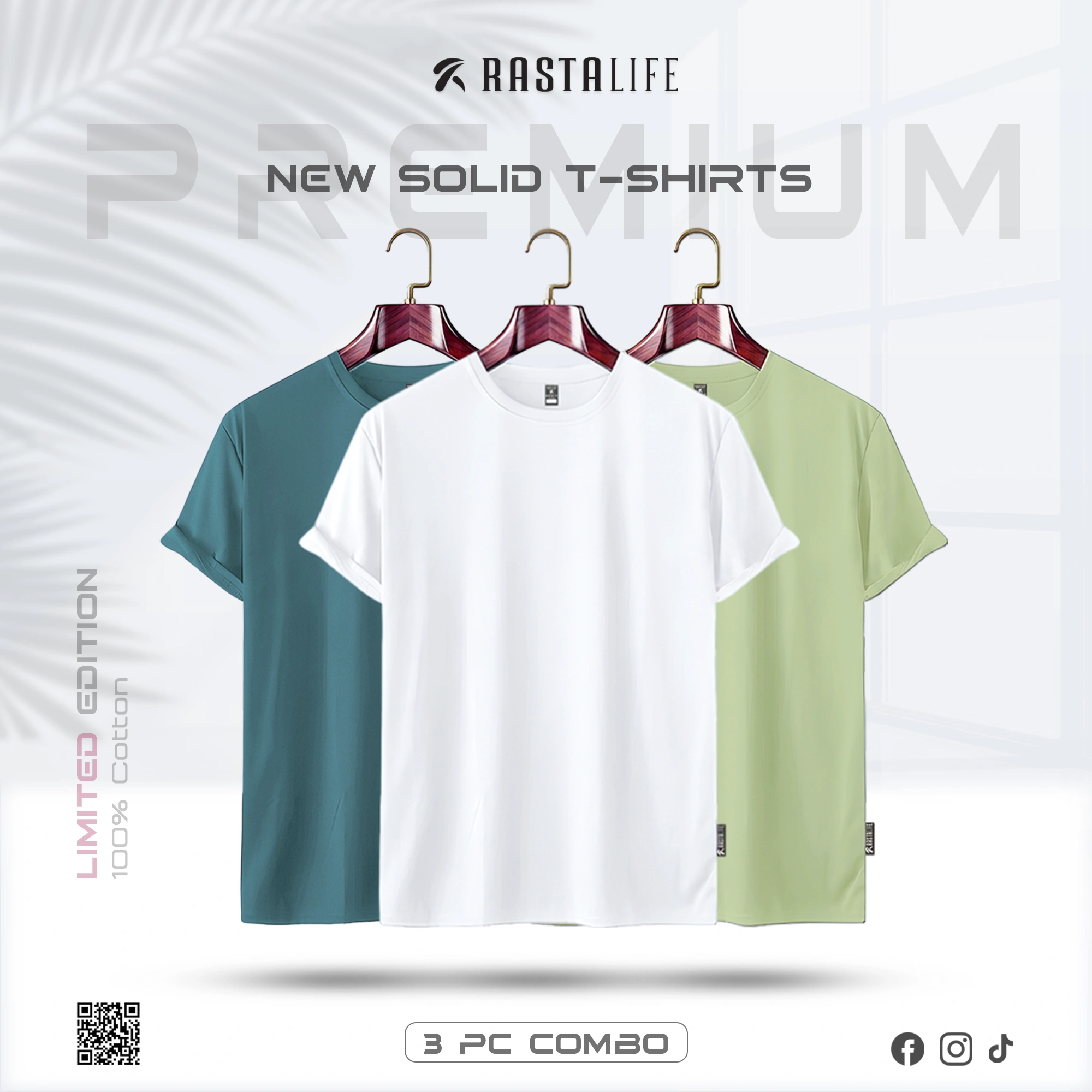 Premium Solid 3-Combo T-Shirts – White, Olive, Jungle Green