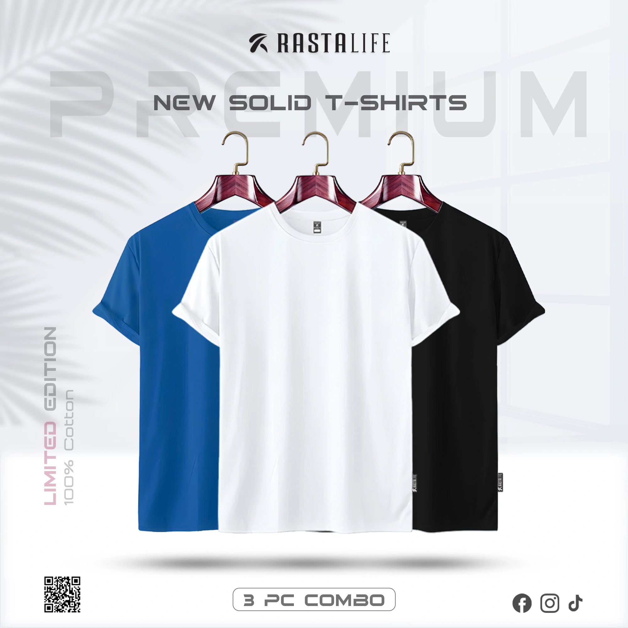 Premium Solid 3-Combo T-Shirts – White, Black, Petrol
