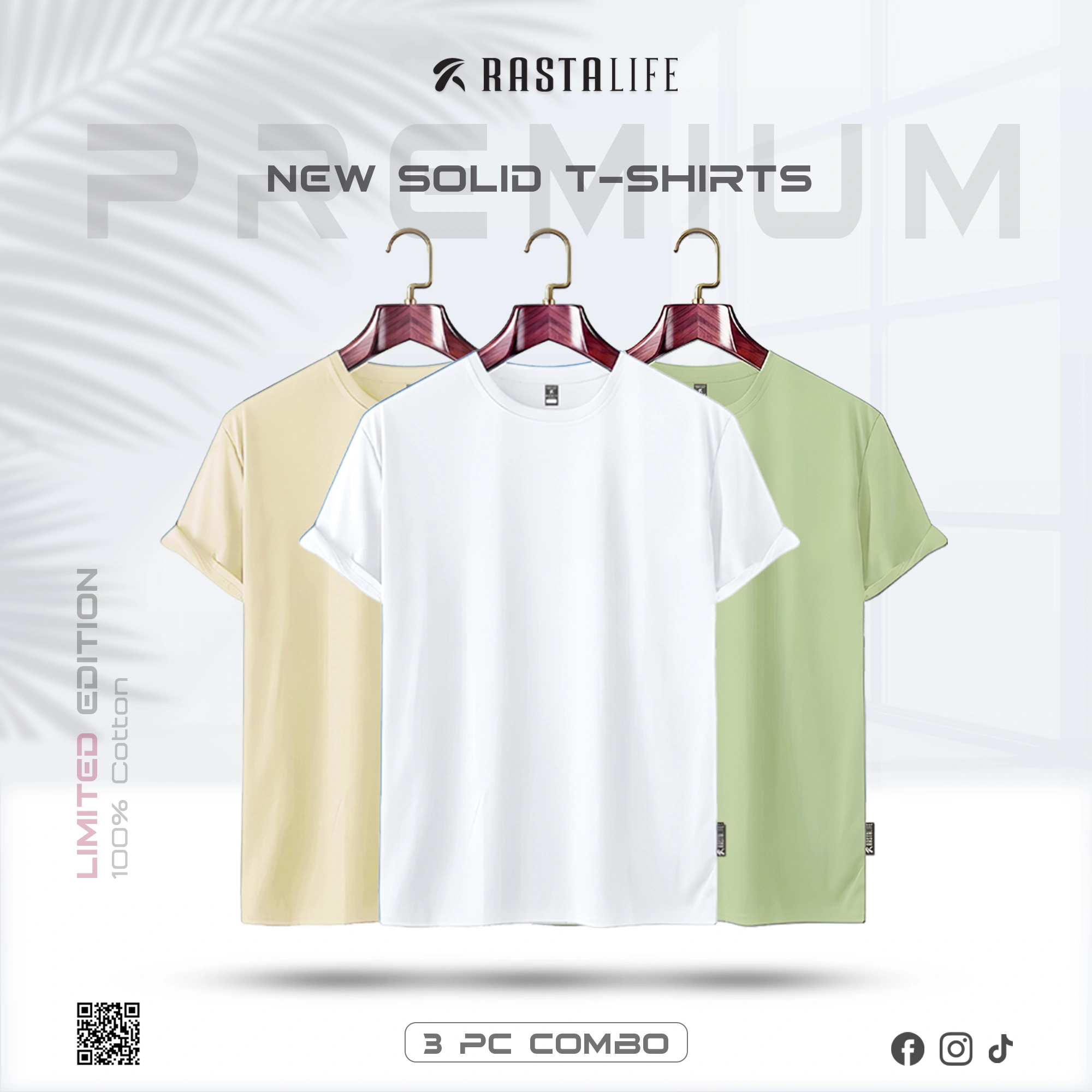 Premium Solid 3-Combo T-Shirts – White, Olive, Beige