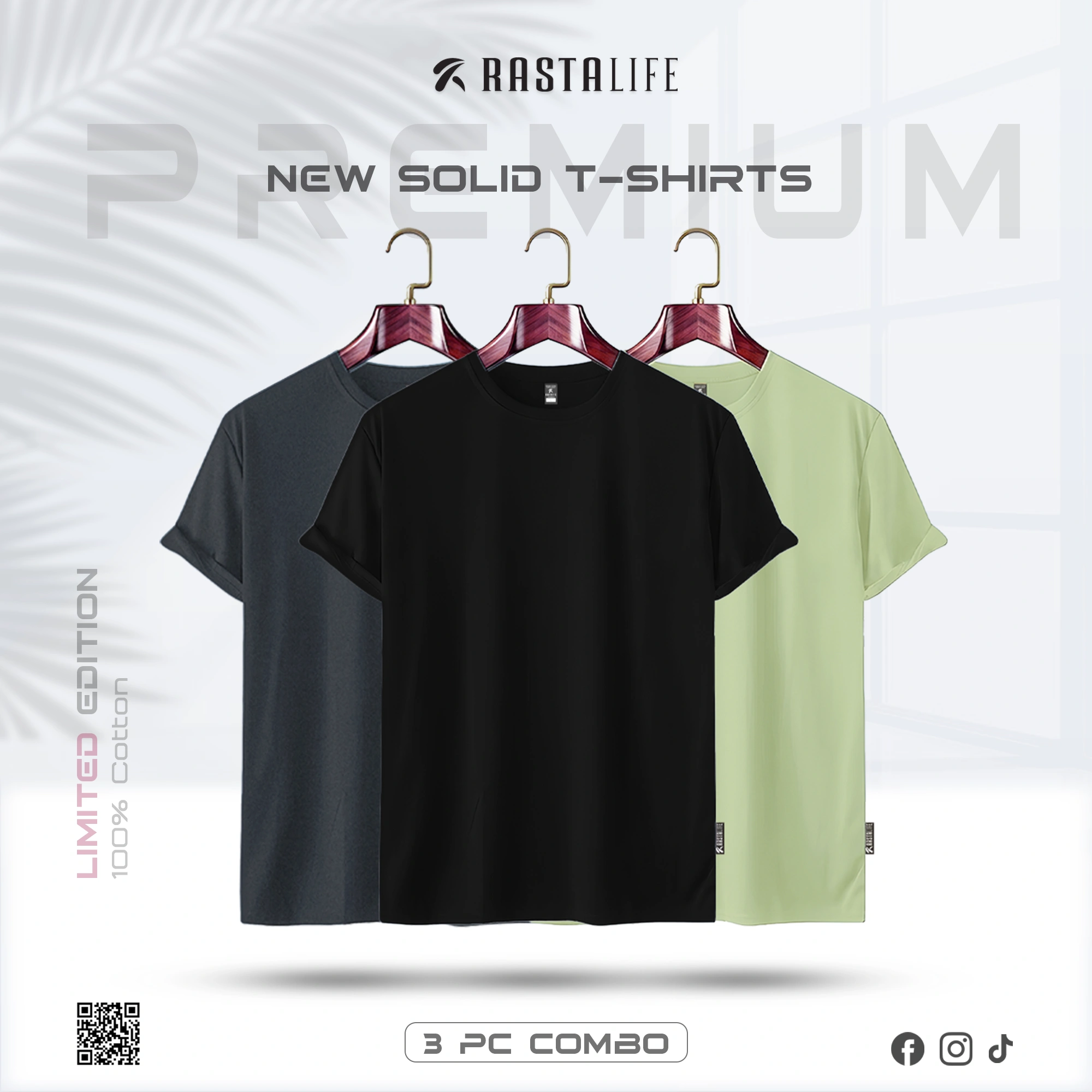 Premium Solid 3-Combo T-Shirts – Black, Olive, Gray