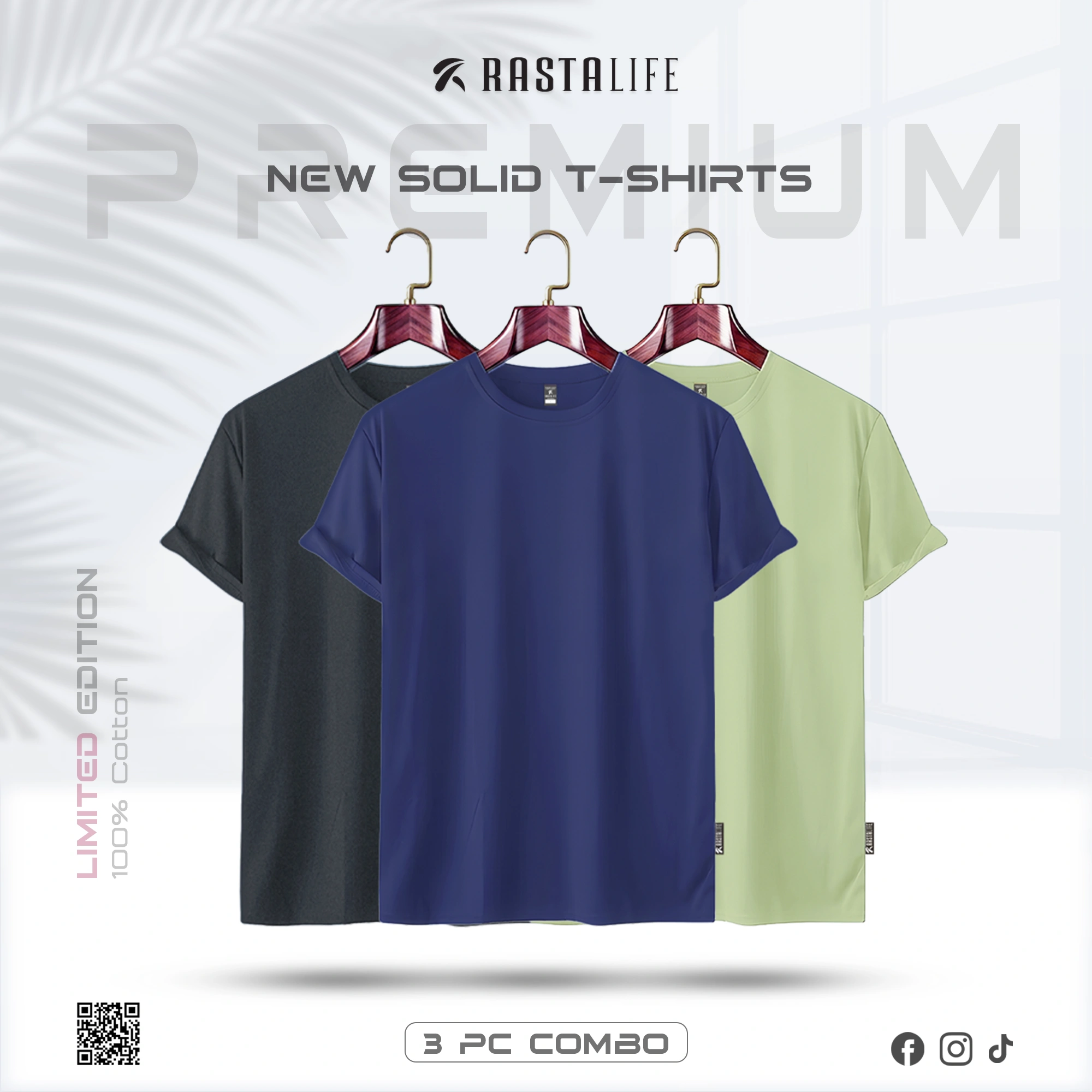 Premium Solid 3-Combo T-Shirts – Navy Blue, Olive, Gray